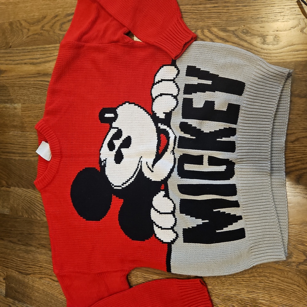 Disney Mickey Mouse And Co Red and Gray Sweater Vintage Size L 80s 90s